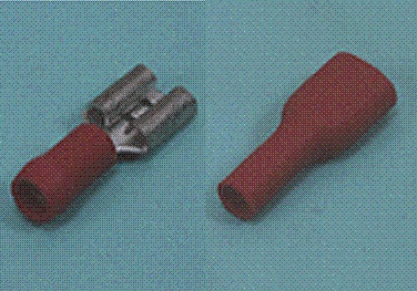 Close up image of Quick disconnect terminal (Female, Vinyl-insulated with funnel-entry copper sleeve/Fully-insulated with copper sleev